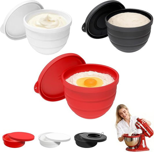 Foldable Silicone Liners for 5 Qt KitchenAid Tilt-Head Stand Mixer(Only), Odourless,Thicker, Cold/Heat-Resistant & Non-Stick, Easy Clean, Set of 3 with Lids, 1Splash-proof Bowl Lid
