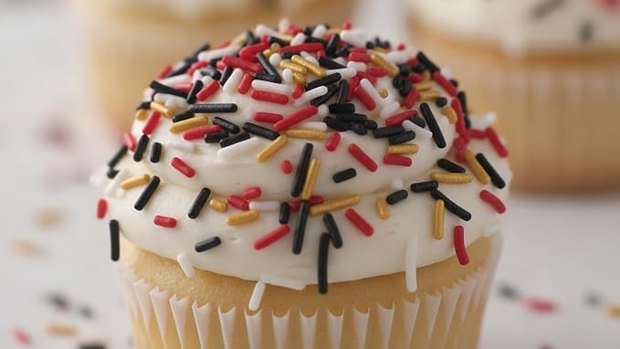 NCS San Francisco Game Day Red, Black, White & Gold Jimmies Edible Sprinkles – Cupcake, Cake & Cookie Decorations, 7 oz