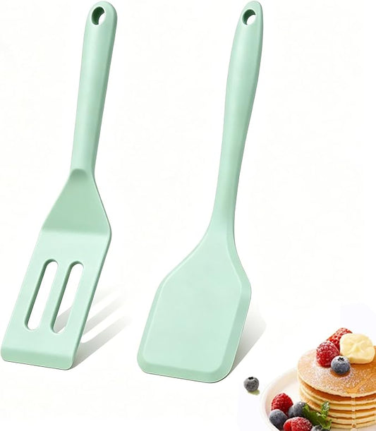（2 Pack） Heat-Resistant Flexible Silicone Spatula for Baking, Cooking, Small Silicone Spatula Kitchen Utensils for Cookies & Brownies, Mini Rubber Spatulas for Nonstick Cookware (Green)