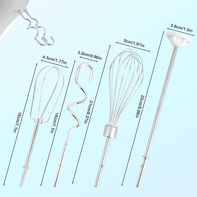 6pcs Hand Mixer Beaters Attachments, Stainless Steel Dough Hooks, Whisk & Blending Rod Replacement Electric Hand Mixer Accessories Set Compatible with