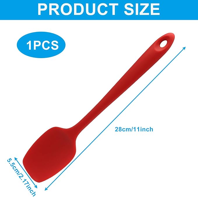 11in Heat Resistant Silicone Spatula,High Temp Flexible Kitchen Scrapers Food Grade Bowl Scrapers,Seamless Baking Supplies Scratch-Proof for Scraping Non-Stick Pans Cooking(Red2)