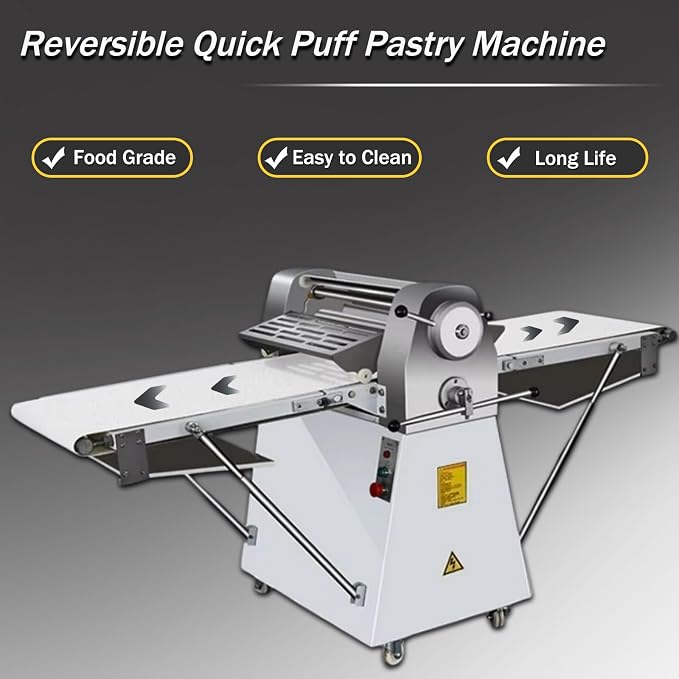 Dough Sheeter Machine Electric Dough Sheeter Roller Pastry Press Machine with 80.9x19.7" Conveyor Belt 0.06"-1.38" Adjustable Thickness for Making Croissant Pastry Foldable Design 220V 750W