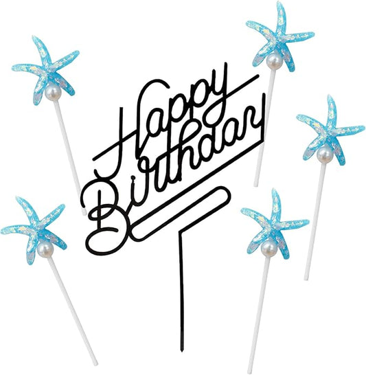 Happy Birthday Acrylic Cake Topper Birthday Party Decorations Cupcake Toppers Decorations Supplies (Black Blue 5)