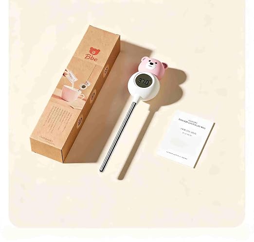 2 in 1 Digital Instant Read Cooking Thermometer, Pink | Bear Shaped Stirring Rod Thermometer, Food Grade Probe for Baby Milk Coffee Soup, Auto On Off Kitchen Gadget