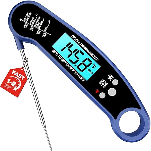 Meat Thermometer Digital – Instant Read Food Thermometer for Grilling, BBQ, Air Fryer, Smoker, Candy Making with Foldable Probe, Kitchen Gadgets, BBQ Essentials, Gift for Dad, Men, Blue
