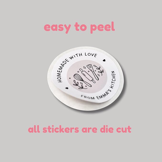 Baked with Love Stickers, Personalized Baking Labels for Gift, Handmande Items, Bakery Business Stickers, Homemade Party Favors, Various Sizes