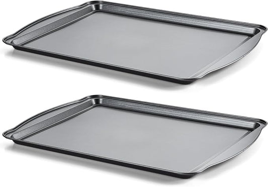 Baking Sheet Set of 2-17" x 11" x 0.5" Carbon Steel Cookie Sheet for Baking, Nonstick Baking Pan with Dual Handles, Rust & Warp Resistant, Perfect for Baking, Roasting, and More