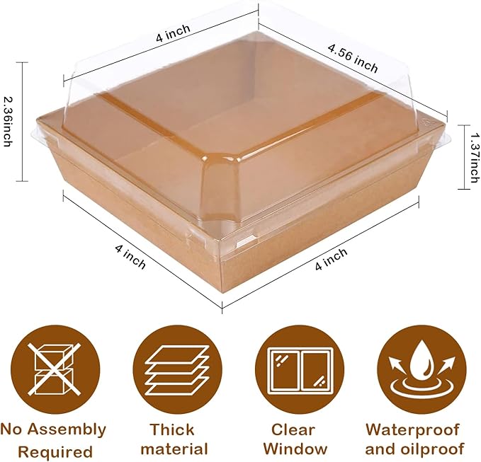 50 Pack Charcuterie Boxes with Clear Lids - Small Charcuterie Boxe 4 Inch Dessert Boxes for Presenting and Transporting an Assortment of Slice Cakes, Strawberries and Other Delicacies