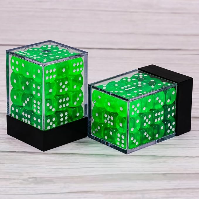 36 of Pack 12MM 6 Sided MINI Dice Set,Translucent Colors Game Dice Set, 6 Sided Standard Colored Dices for Tenzi, Farkle, Yahtzee, Bunco, with Portable Plastic Box(Green)
