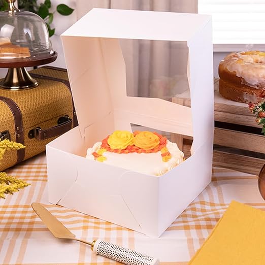 SCT 24453 White Window Bakery Box, Cake Carrier, Treat Box, Dessert Box, Wedding Cake Box, 10" x 10" x 5", Case of 100