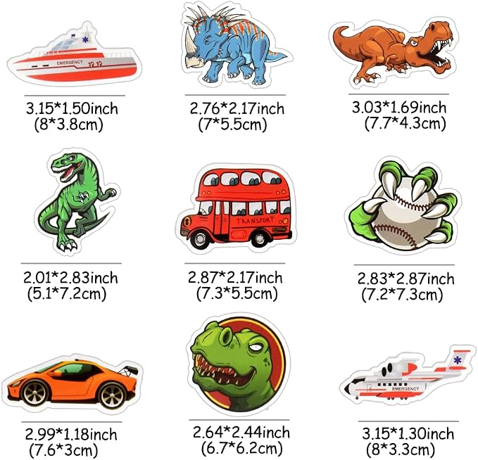 100 Pcs Dinosaur Vehicle Stickers for Kids Boys Water Bottles Laptops Scrapbook Decoration Party Favors Classroom Rewards Cartoon T Rex Construction Truck Waterproof Vinyl Decals