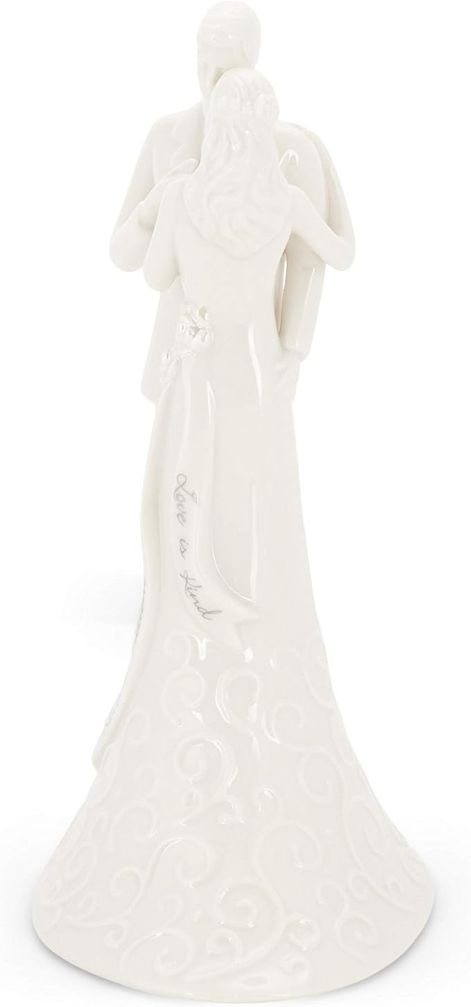 Roman 8.5" Wedding Cake Topper – Elegant Bride and Groom Figurine with “Love Is Patient” Inscription, Porcelain Finish, Wedding or Anniversary Keepsake