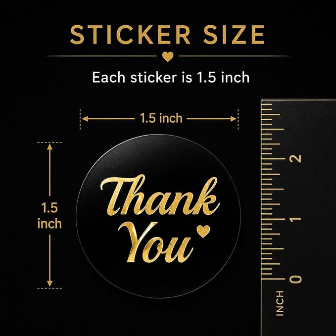 500 Thank You Stickers Roll – 1.5 Inch Black and Gold Foil Round Labels – Elegant Thank You Stickers Small Business Packaging, Envelopes, Gift Bags, Orders, Party Favors, Crafts