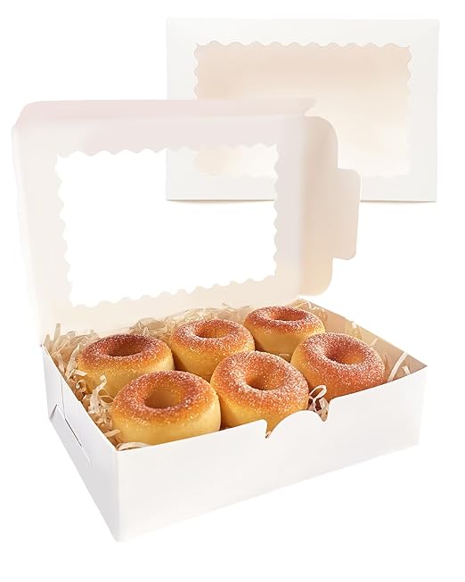 qiqee 100Pcs White Cookie Box with Window 9"x6"x2.5" Pastry Macaron Bakery Box for Packaging