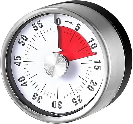 Magnetic Kitchen Timer, 60-Minute Mechanical Visual Countdown Timer, Loud Alarm & No Batteries Needed, Stainless Steel Timer for Cooking, Kids, Classroom, and Study