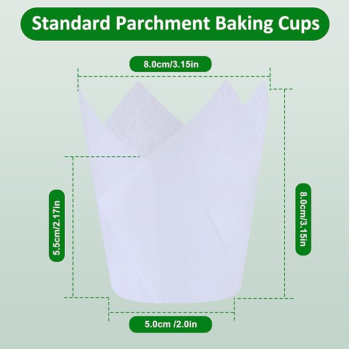 Caperci White Parchment Paper Tulip Cupcake Muffin Liners - European Non-stick Paper Baking Cups Cupacke Wrappers for Party, Wedding, Christmas, Birthday (150pcs)