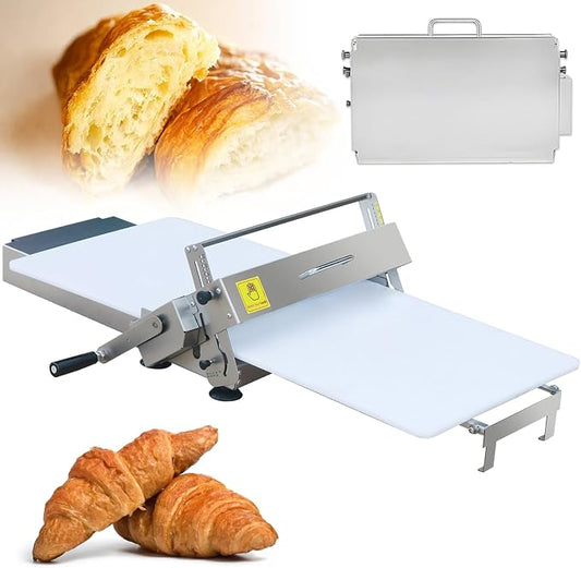 Folding Dough Sheeter (12"/15.5"), Manual Stainless Steel Commercial Dough Roller Machine, Adjustable Thickness Settings, Comes with Sheeter Board, Ideal for Pizza, Croissants, Puff Pastry