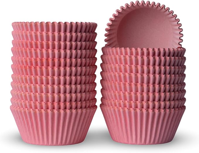 200 Paper Cupcake Liners, Muffin Liners or Baking Cups for Desserts, Muffins, Cupcakes and More Treats; Grease Proof, No Smell, Food Grade, Nut Serving Containers (Pink)