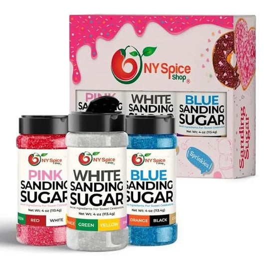 NY Spice Shop Blue-White-Pink Sanding Sugar - Sweet Colorful Edible Sprinkles for Candy Dishes, Cake Decorating, and Dessert Displays - 4 Ounce (Pack of 3)