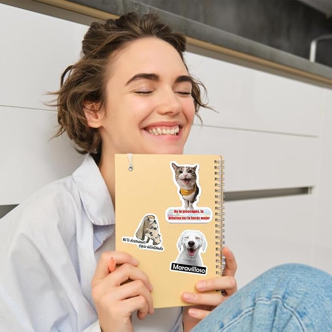 Funny Spanish Cat & Dog Meme Stickers, Waterproof Vinyl Animal Decals for Water Bottles & Laptops, Hilarious Spanish Teacher Supplies & Student Gifts