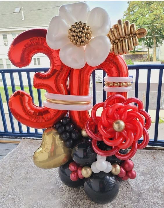 Red Number 0 Balloon 40 Inch, 0 Balloon Number for 10th 20th 30th 40th 50th 60th Birthday Decorations, Red Party Supplies