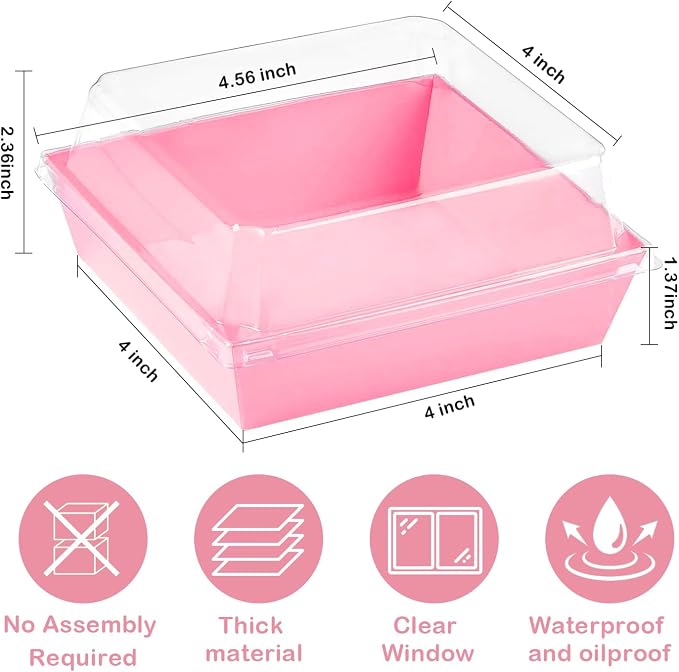 50-Pack Disposable Charcuterie Boxes with Clear Lids - 4 Inch To Go Paper Mini Charcuterie Box for Charcuterie, Fruits & Desserts | Gift-Ready Food Presentation Boxes