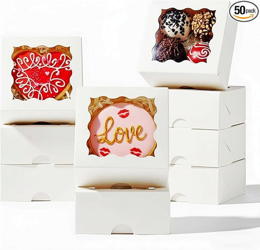3.2x3.2x1.5 Inches 50PCS Mini Bakery Boxes with Window for Cookies, Soap, Chocolate Truffle, Donut, Macaron(White)