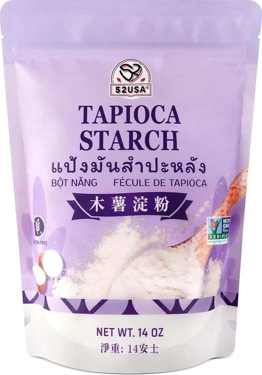 52USA Tapioca Starch, 14oz (Pack of 1), Tapioca Flour (397g), Gluten Free, Kosher, Vegan, No Preservatives, All Natural, Thickener for Soups, Gravies, Baking and Cooking