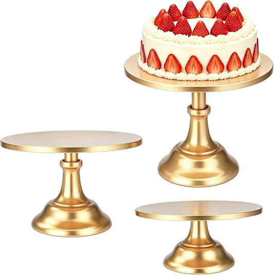 Three-piece Cake Stand Set, Metal Round Trays, 8-inch, 10-inch, and 12-inch, for Dessert Table displays; Perfect for Christmas, Thanksgiving, Birthdays, Weddings, and Other Celebrations(Gold)