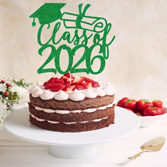 Gold Class of 2026 Congrats Grad Cake Topper Glitter Graduation Party Supplies - High School College Graduates -College Graduate Cake Topper Decorations (Class of 2026 green)