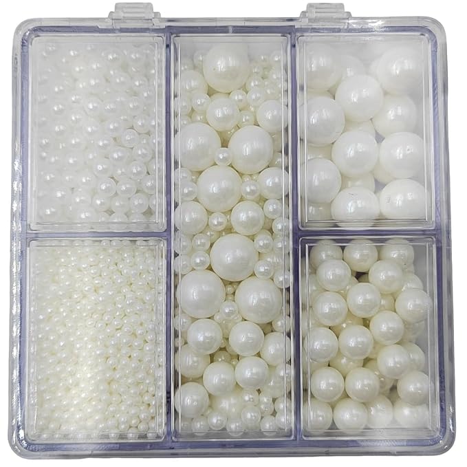 White Pearl Sprinkles for Cake Decorating, 4 Sizes Mix Size, Edible Pearls for Cupcake Topper, Ice Cream, Donuts, Baking Decoratings (2mm, 4mm, 7mm, 10mm)