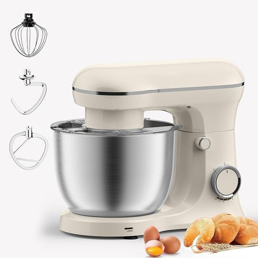 10 Speeds Stand Mixer With Bowl 6.5QT Stainless Steel, Electric Kitchen Stand Up Mixer for Baking Cakes Cookie Bread Salad Food with Egg Whisk, Dough Hook, Flat Beater - Portable Baking Mixers White
