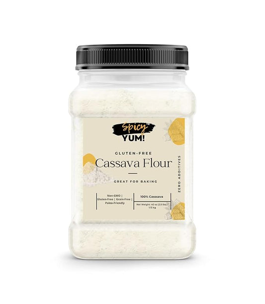 Spicy Yum! Cassava Flour Gluten-Free, Grain-Free, Paleo & Keto Friendly – All-Purpose Flour for Baking & Cooking (Non-GMO, Nut-Free) (2.5 lbs. (40 oz.))