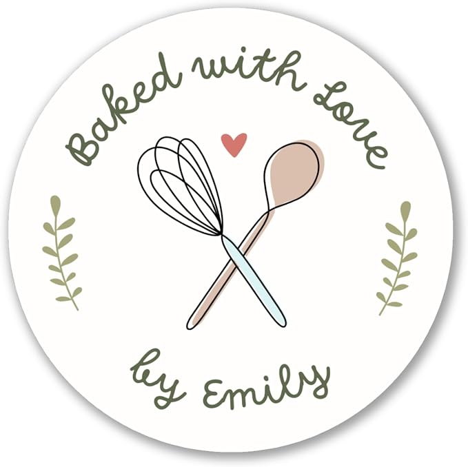 Baked with Love Stickers, Personalized Baking Labels for Gift, Handmande Items, Bakery Business Stickers, Homemade Party Favors, Various Sizes