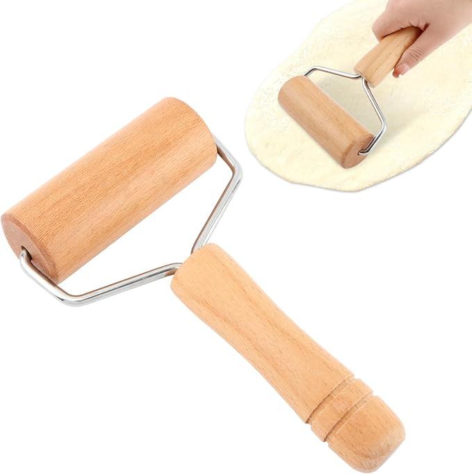 Wood Rolling Pin For Pastry Pizza Dough,Dumpling Pasta, Non Stick Dough Roller (Wood)