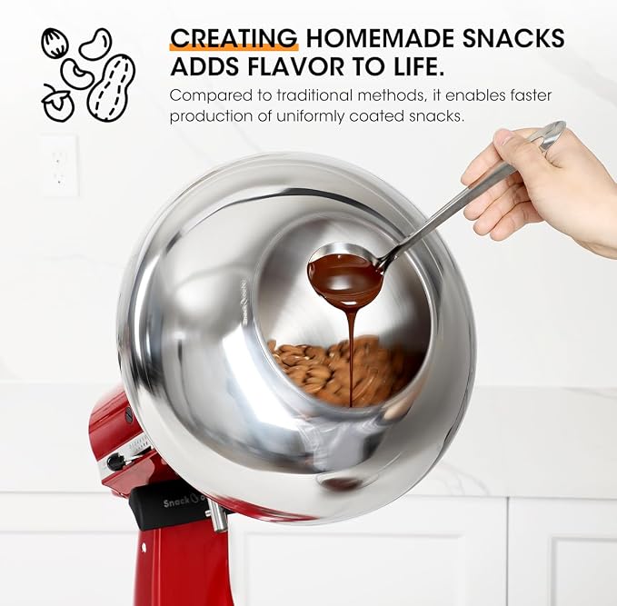 Aieve Snack Coater Compatible with KitchenAid Tilt-Head Stand Mixer, Chocolate Coating Attachment for Freeze-Dried Strawberries,Almonds,Pistachios & Nuts, Home & Commercial Use