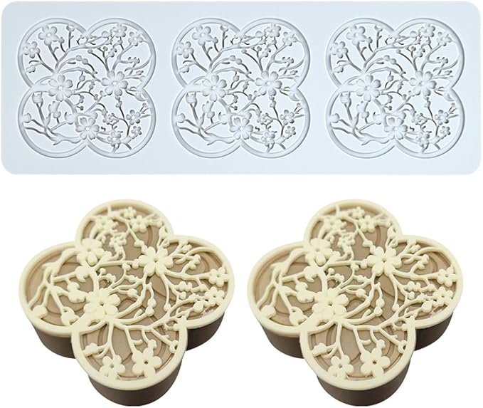 mostsom 3D Plum Blossom Branch Cake Lace Mold Silicone Mould Fondant Mold Chocolate Stencil Cake Decorating Border Bakeware (D_ Plum Blossom)