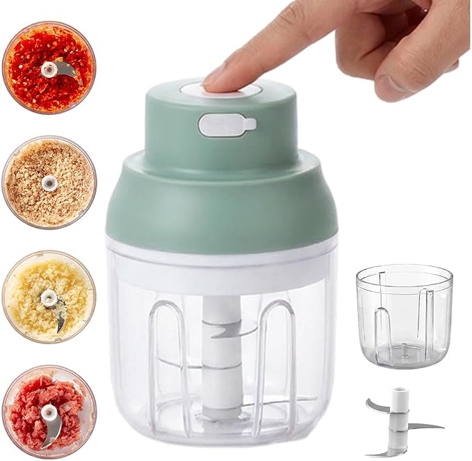 Electric Garlic Chopper, 2026 New Mini Food Processor, Rechargeable Cordless Garlic Mincer Onion Chopper, Portable Veggie Food Chopper for Ginger Chili Fruit Meat Kitchen Gadgets (Green, 250ml)