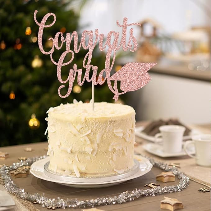 Congrats Grad Cake Topper,2026 Graduation Cake Topper, Congrats Grad Decorations,2026 High School/College/Senior Graduation Party Decorations Supplies. (Rose gold)