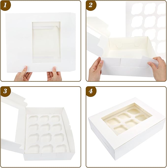 Moretoes 15pcs Cupcake Boxes, 13x10x3.5 Inches, 12 Count Bakery Boxes with Window and Inserts to Fit Muffins, for Birthday Holiday Party Bakery Supplies