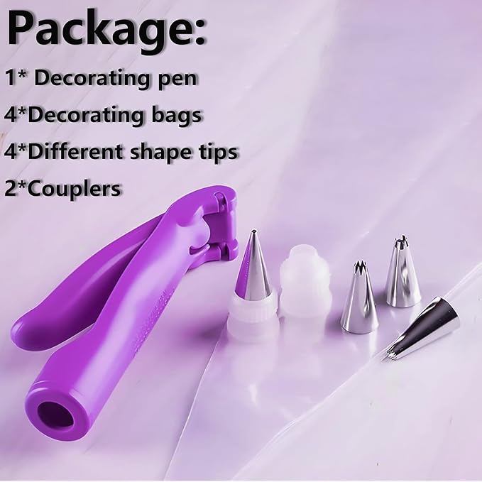 Cake Decorating Pen Tool Kit Pastry Bag DIY Cake Deco Tools Kit Pastry Icing Pen Piping Kit Bags(Purple)