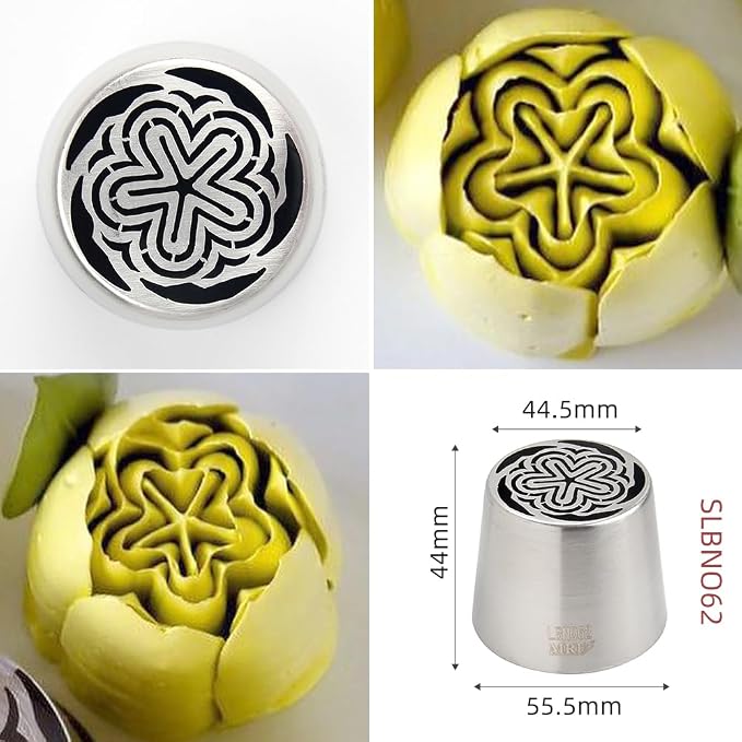 6 Pcs Stainless Steel Extra Large Russian Tulip Icing Tips Kit, Frosting Flower Piping Tips, 6 Russian Icing Tips,2 Cake Decorating Nozzles,1 Cleaning Brush,10 Disposable Pastry Bags for Baking