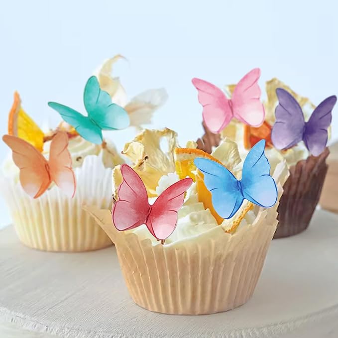 52 pcs edible wafer paper butterfly cake decoration, Cupcake topper multicolor butterfly decorative paper suitable for weddings birthdays Christmas cocktails (Watercolor mixing)