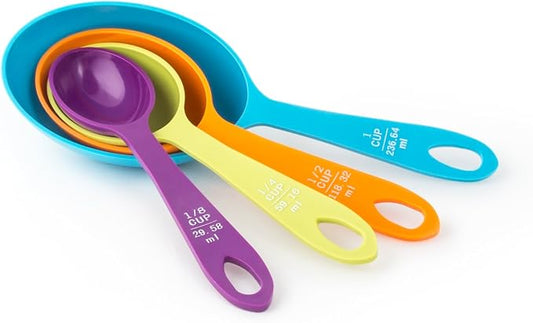 Fox Run Measuring Cup Set, 1/8 cup to 1 Cup, Multicolored 4 Cup Measuring Set
