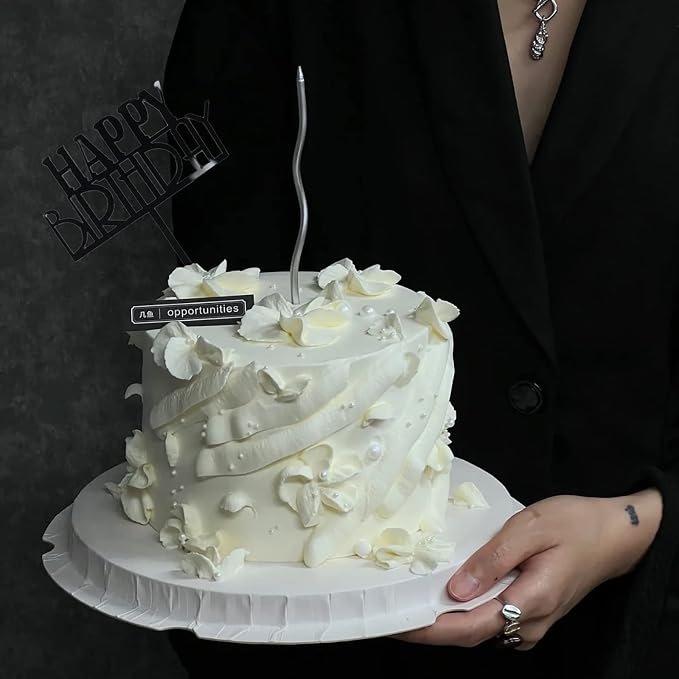 Black Birthday Cake Topper, 6pcs Acrylic Birthday Cake Toppers Happy Birth Cake Toppers for Party Decorations