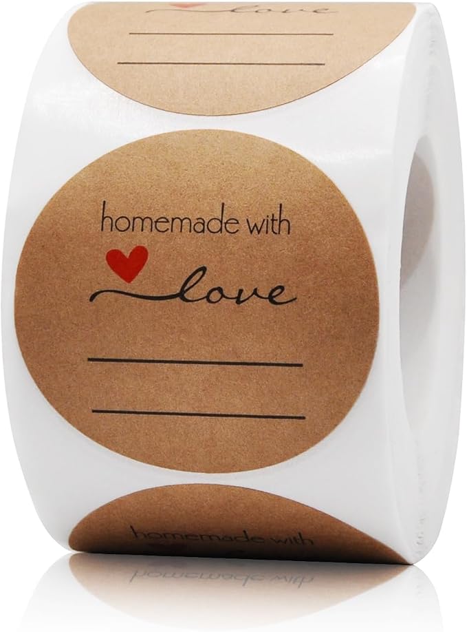 2'' Homemade with Love Stickers, 500 Pcs Canning Labels for Mason Jar with Lines for Writing, Kraft Jam and Jelly Jar Labels for Containers