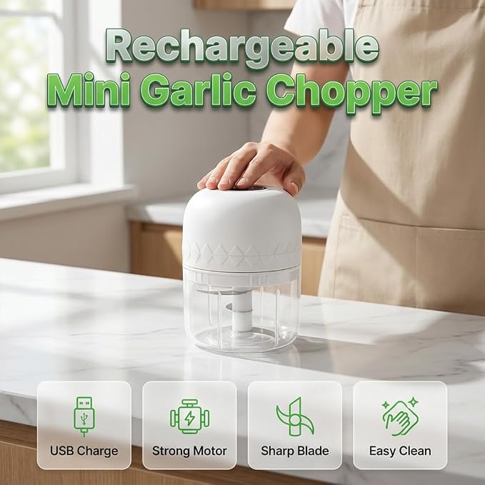 Electric Garlic Chopper, Mini Veggie Chopper Garlic Mincer (Blue) | Portable Cordless Vegetable Chopper, Rechargeable Wireless Food Processor for Garlic Onion Ginger Chili Vegetables Meat