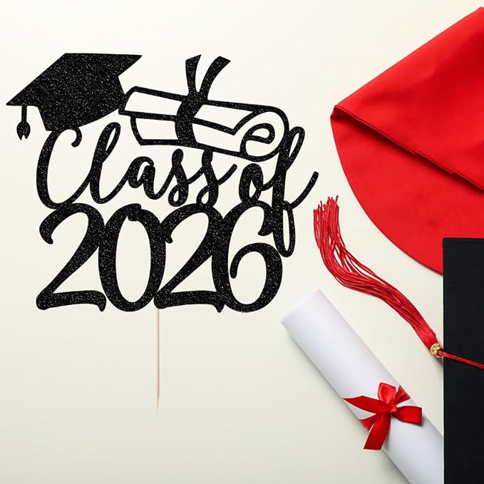 Gold Class of 2026 Congrats Grad Cake Topper Glitter Graduation Party Supplies - High School College Graduates -College Graduate Cake Topper Decorations (Class of 2026 black)