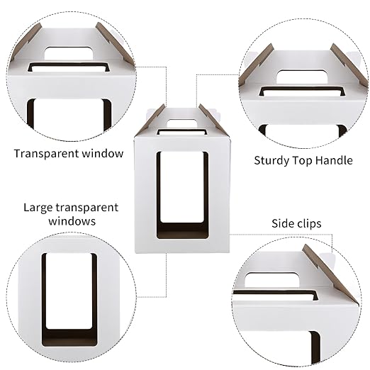 KBG Tall Cake Boxes for Tier Cakes 6pcs 14x14x16 and 16x16x18 Inches With Window With Handle,Disposable Large Cake Box for Wedding Cake Safe Transport Box