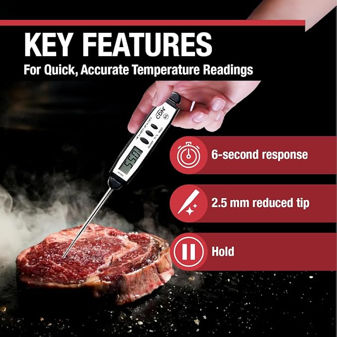 CDN Waterproof Digital Cooking Thermometer Instant Read 2.75" Stainless Shatterproof Ideal for Meat, Poultry, BBQ NSF Certified, Black (DT450X)
